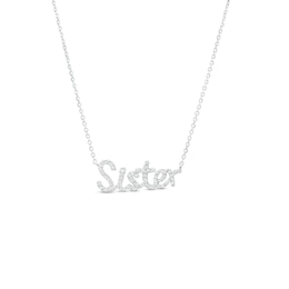 Love Talks 1/8 CT. T.W. Diamond "Sister" Necklace in 10K White Gold