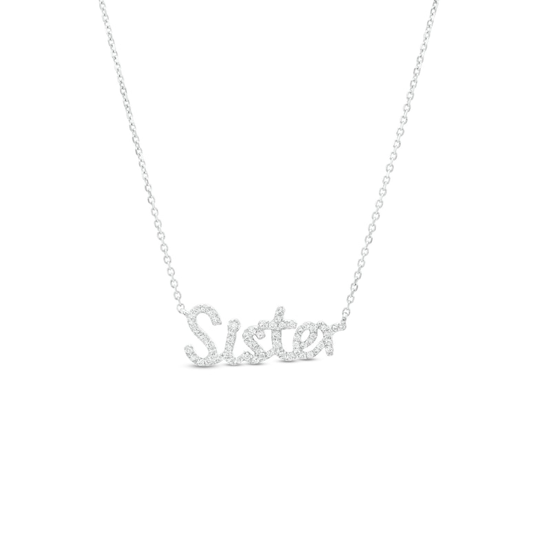 Main Image 1 of Love Talks 1/8 CT. T.W. Diamond "Sister" Necklace in 10K White Gold