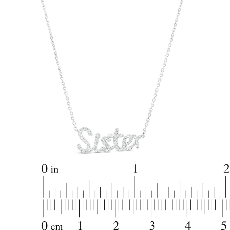 Main Image 4 of Love Talks 1/8 CT. T.W. Diamond "Sister" Necklace in 10K White Gold