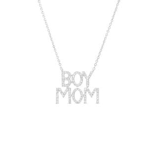 Love Talks 1/6 CT. T.W. Diamond "BOY MOM" Necklace in 10K White Gold