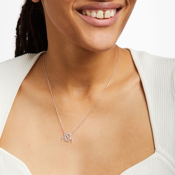 Love Talks 1/6 CT. T.w. Diamond "Boy Mom" Necklace in 10K White Gold