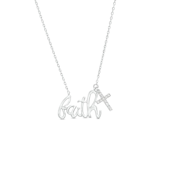 Love Talks 1/20 CT. T.w. Diamond "faith" with Cross Charm Necklace in Sterling Silver