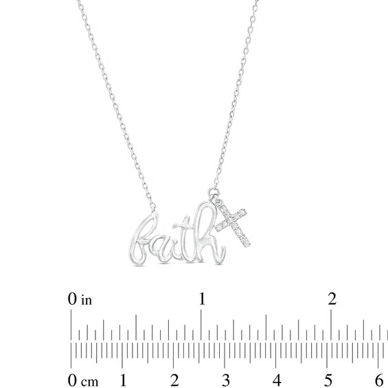 Love Talks 1/20 CT. T.w. Diamond "faith" with Cross Charm Necklace in Sterling Silver