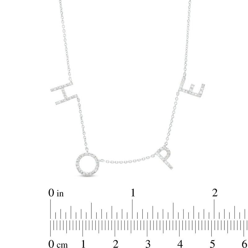 Main Image 4 of Love Talks 1/8 CT. T.W. Diamond "HOPE" Station Necklace in 10K White Gold