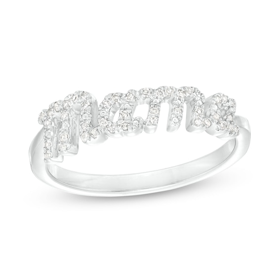 Love Talks 1/8 CT. T.w. Diamond "Mama" Ring in 10K White Gold