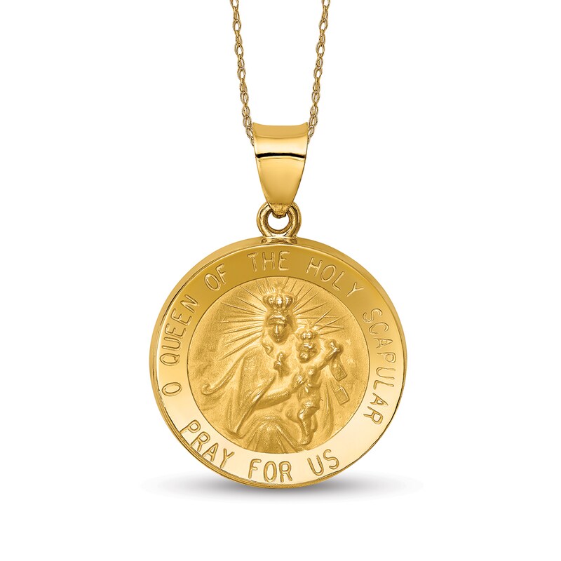 Main Image 1 of Men's Multi-Finish "Queen of the Holy Scapular" Framed Textured Small Medallion Pendant in 14K Gold