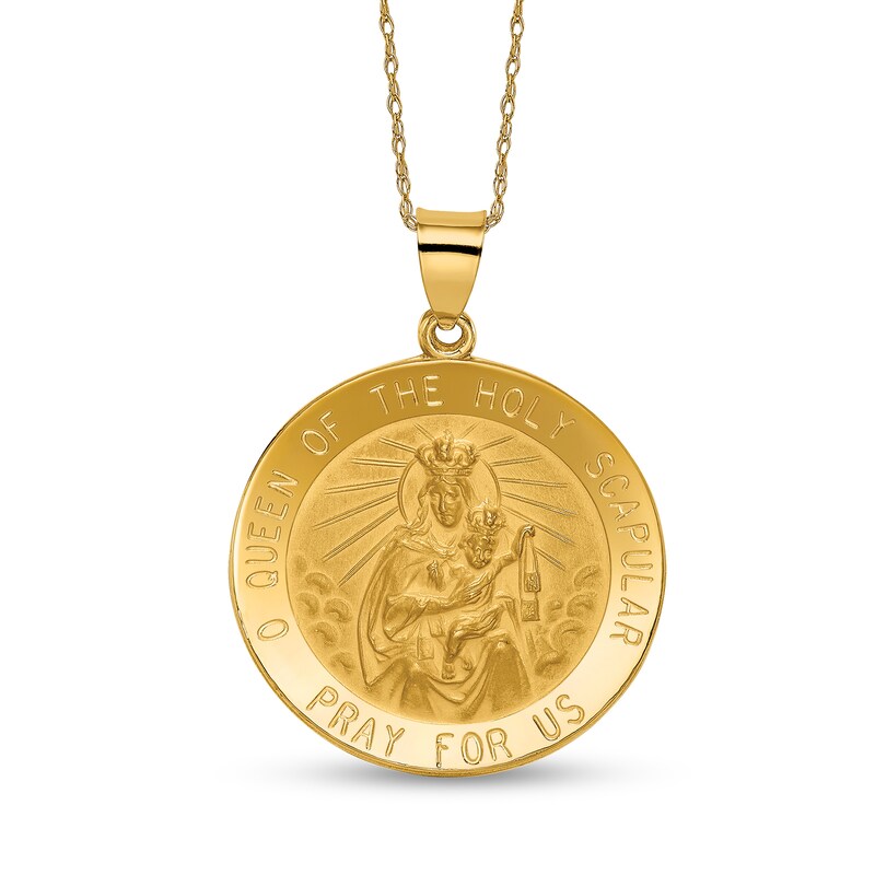 Main Image 1 of Men's Multi-Finish "Queen of the Holy Scapular" Framed Textured Large Medallion Pendant in 14K Gold