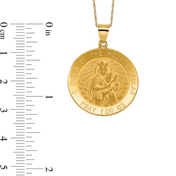 Men's Multi-Finish "Queen of the Holy Scapular" Framed Textured Large Medallion Pendant in 14K Gold