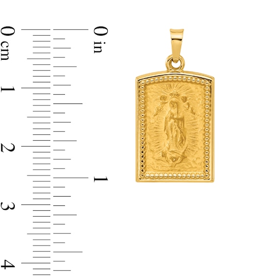 Brushed-Finish "Our Lady of Guadalupe" Beaded Frame Textured Rectangular Necklace Charm in 14K Gold