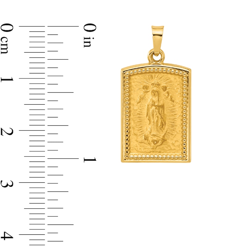 Main Image 2 of Brushed-Finish "Our Lady of Guadalupe" Beaded Frame Textured Rectangular Necklace Charm in 14K Gold
