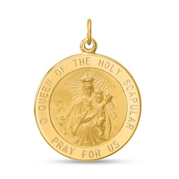 Multi-Finish "Queen of the Holy Scapular" Textured Large Medallion Necklace Charm in 14K Gold