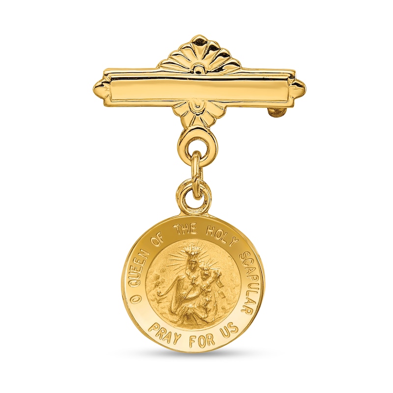 Main Image 1 of Multi-Finish "Queen of the Holy Scapular" Textured Mini Medallion Lapel Pin in 14K Gold