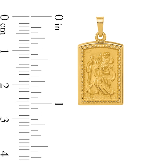 Brushed-Finish Saint Christopher Beaded Frame Textured Rectangular Necklace Charm in 14K Gold