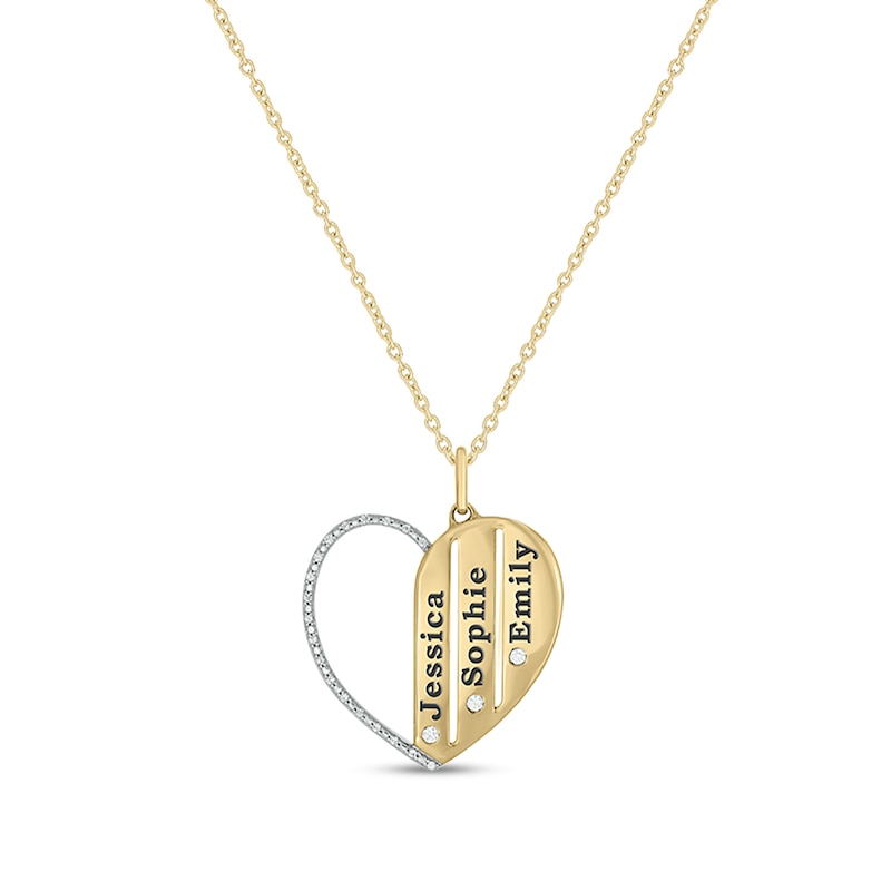 Main Image 1 of 1/10 CT. T.W. Diamond Alternating Beaded Frame Engravable Heart Pendant in Sterling Silver with 14K Gold Plate (3 Lines)