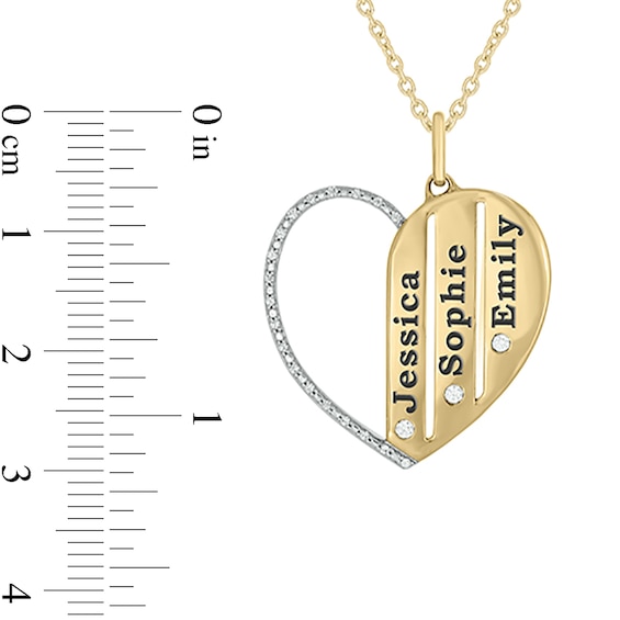 1/10 CT. T.w. Diamond Alternating Beaded Frame Engravable Heart Pendant in Sterling Silver with 14K Gold Plate (3 Lines)
