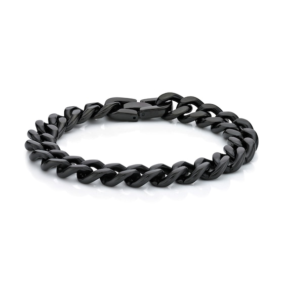 11.0mm Curb Chain Bracelet in Solid Stainless Steel with Black IP - 9.0"