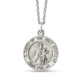 Men's Antique-Finish "Queen of the Holy Scapular" Textured Small Medallion Pendant in Sterling Silver