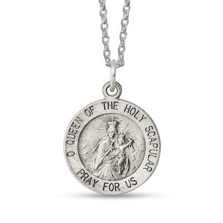 Men's Antique-Finish "Queen of the Holy Scapular" Textured Small Medallion Pendant in Sterling Silver