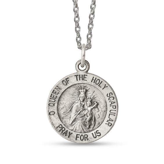 Men's Antique-Finish "Queen of the Holy Scapular" Textured Small Medallion Pendant in Sterling Silver