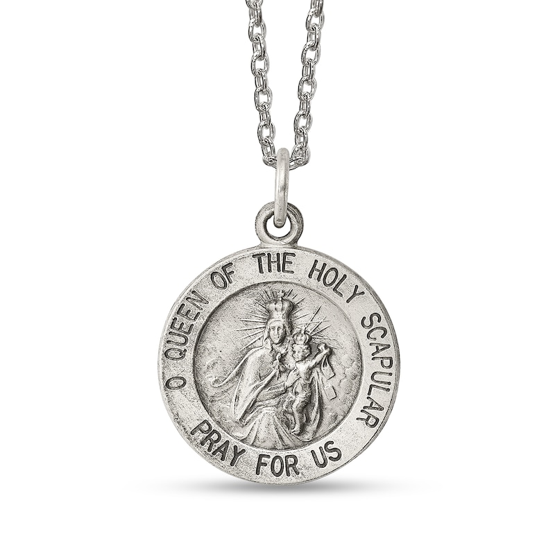 Main Image 1 of Men's Antique-Finish "Queen of the Holy Scapular" Textured Small Medallion Pendant in Sterling Silver