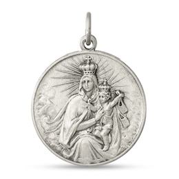 Antique-Finish Our Lady of the Holy Scapular Textured Medallion Necklace Charm in Sterling Silver