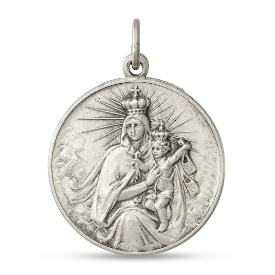 Antique-Finish Our Lady of the Holy Scapular Textured Medallion Necklace Charm in Sterling Silver