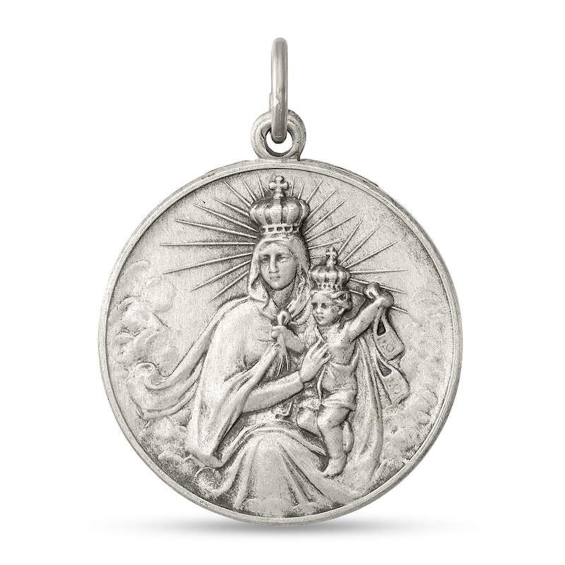 Main Image 1 of Men's Antique-Finish Our Lady of the Holy Scapular Textured Medallion Necklace Charm in Sterling Silver