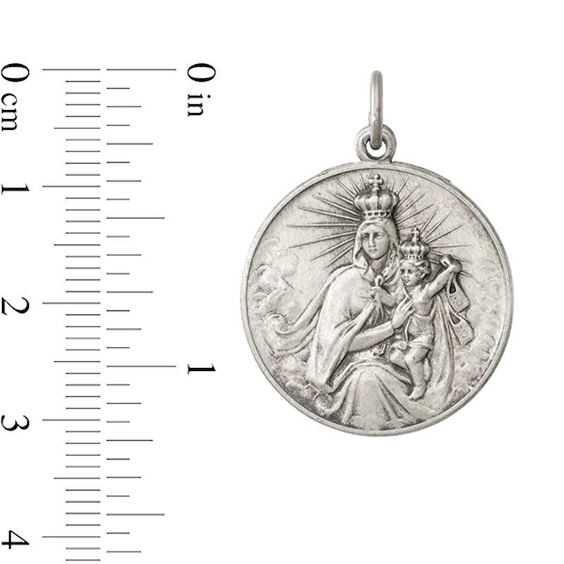 Main Image 2 of Men's Antique-Finish Our Lady of the Holy Scapular Textured Medallion Necklace Charm in Sterling Silver