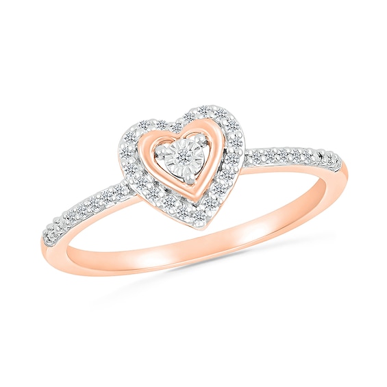 1/8 CT. T.w. Diamond Heart Frame Promise Ring in 10K Rose Gold