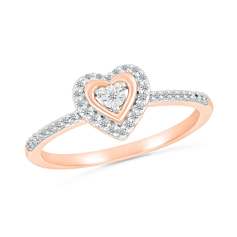 Main Image 1 of 1/8 CT. T.W. Diamond Heart Frame Promise Ring in 10K Rose Gold