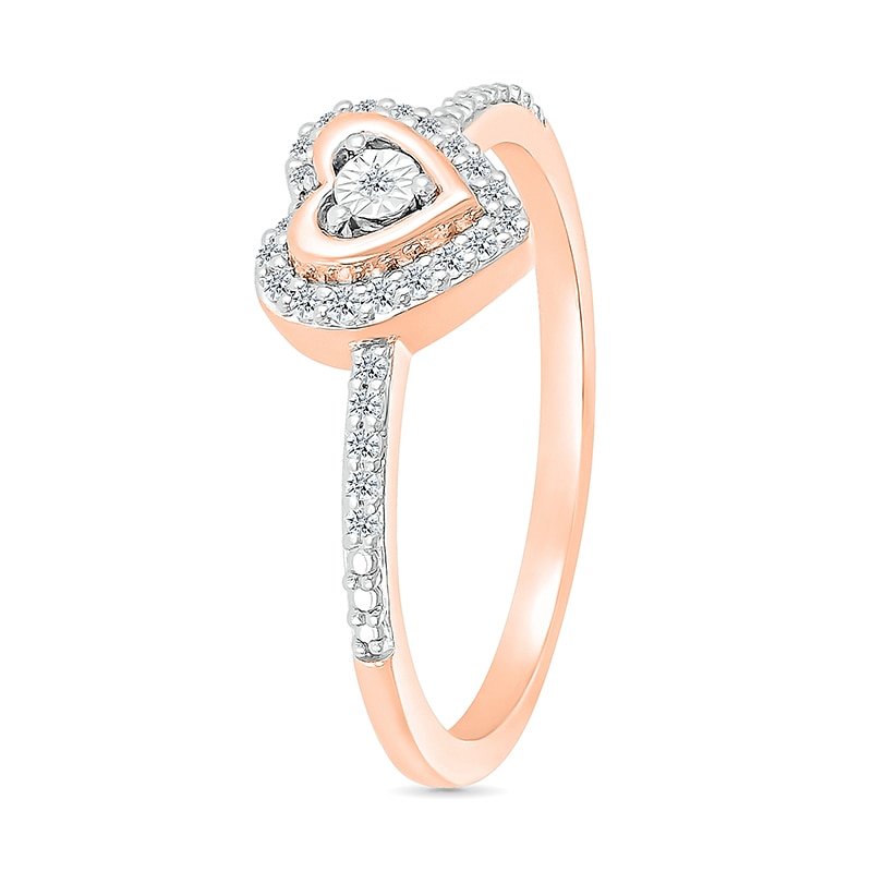 Main Image 2 of 1/8 CT. T.W. Diamond Heart Frame Promise Ring in 10K Rose Gold