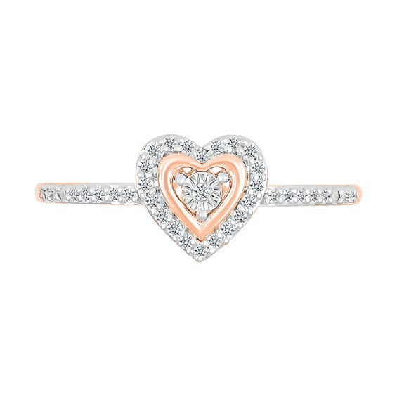 1/8 CT. T.w. Diamond Heart Frame Promise Ring in 10K Rose Gold