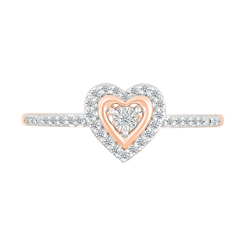 Main Image 3 of 1/8 CT. T.W. Diamond Heart Frame Promise Ring in 10K Rose Gold
