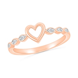 1/20 CT. T.W. Diamond Heart Scallop Shank Promise Ring in Hollow 10K Rose Gold