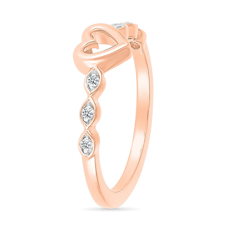 Main Image 2 of 1/20 CT. T.W. Diamond Heart Scallop Shank Promise Ring in Hollow 10K Rose Gold