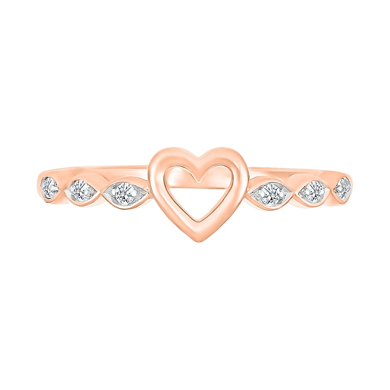 Main Image 3 of 1/20 CT. T.W. Diamond Heart Scallop Shank Promise Ring in Hollow 10K Rose Gold