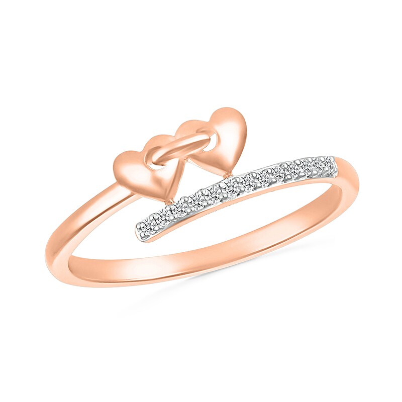 Main Image 1 of 1/20 CT. T.W. Diamond Double Linked Heart Bypass Shank Promise Ring in 10K Rose Gold