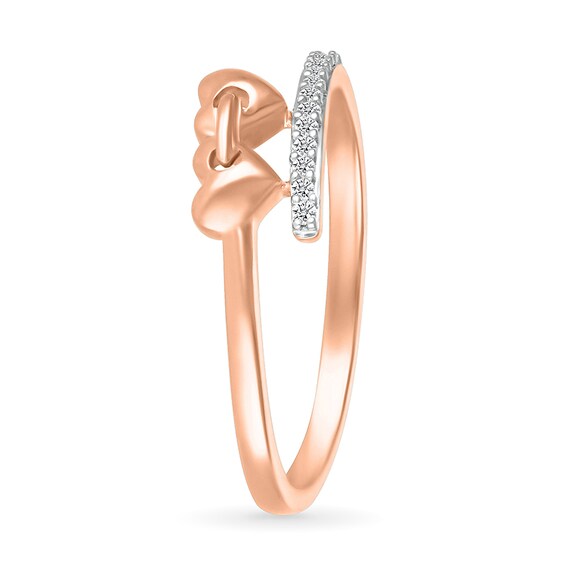 1/20 CT. T.w. Diamond Double Linked Heart Bypass Shank Promise Ring in 10K Rose Gold