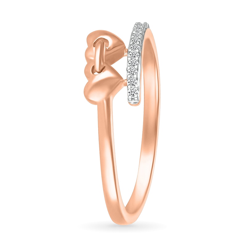 Main Image 2 of 1/20 CT. T.W. Diamond Double Linked Heart Bypass Shank Promise Ring in 10K Rose Gold
