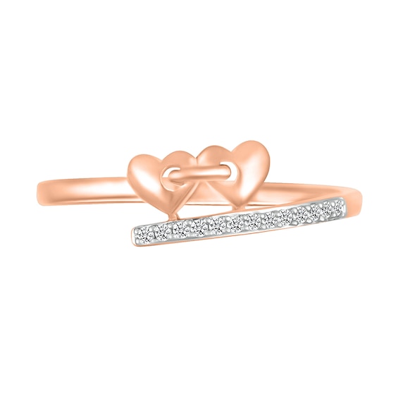 1/20 CT. T.w. Diamond Double Linked Heart Bypass Shank Promise Ring in 10K Rose Gold