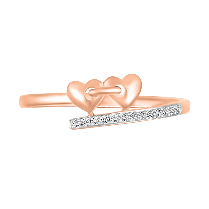 Main Image 3 of 1/20 CT. T.W. Diamond Double Linked Heart Bypass Shank Promise Ring in 10K Rose Gold