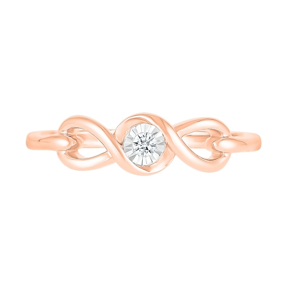 Diamond Accent Solitaire Cascading Infinity Frame Buckle Promise Ring in 10K Rose Gold (J/I3)