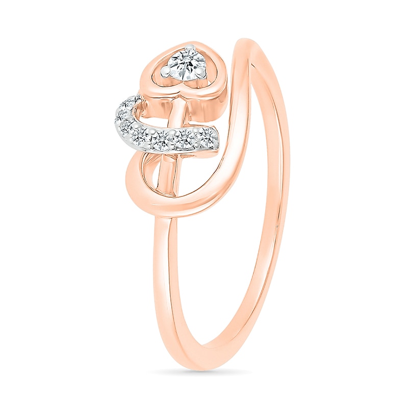 Main Image 2 of 1/10 CT. T.W. Diamond Sideways Heart Twirl Ribbon Promise Ring in 10K Rose Gold