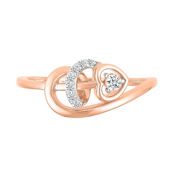 1/10 CT. T.w. Diamond Sideways Heart Twirl Ribbon Promise Ring in 10K Rose Gold