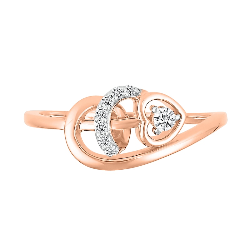 Main Image 3 of 1/10 CT. T.W. Diamond Sideways Heart Twirl Ribbon Promise Ring in 10K Rose Gold
