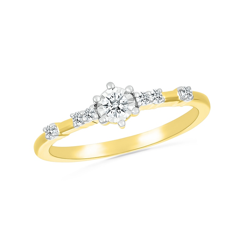 Main Image 1 of 1/6 CT. T.W. Diamond Station Seven Stone Promise Ring in Sterling Silver with 14K Gold Plate