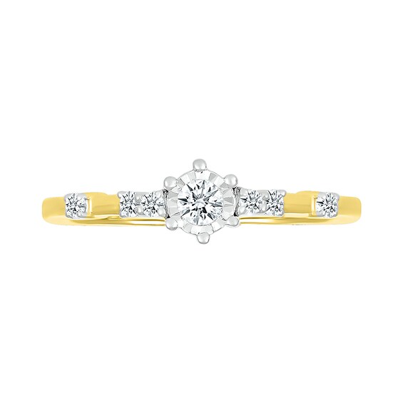 1/6 CT. T.w. Diamond Station Seven Stone Promise Ring in Sterling Silver with 14K Gold Plate