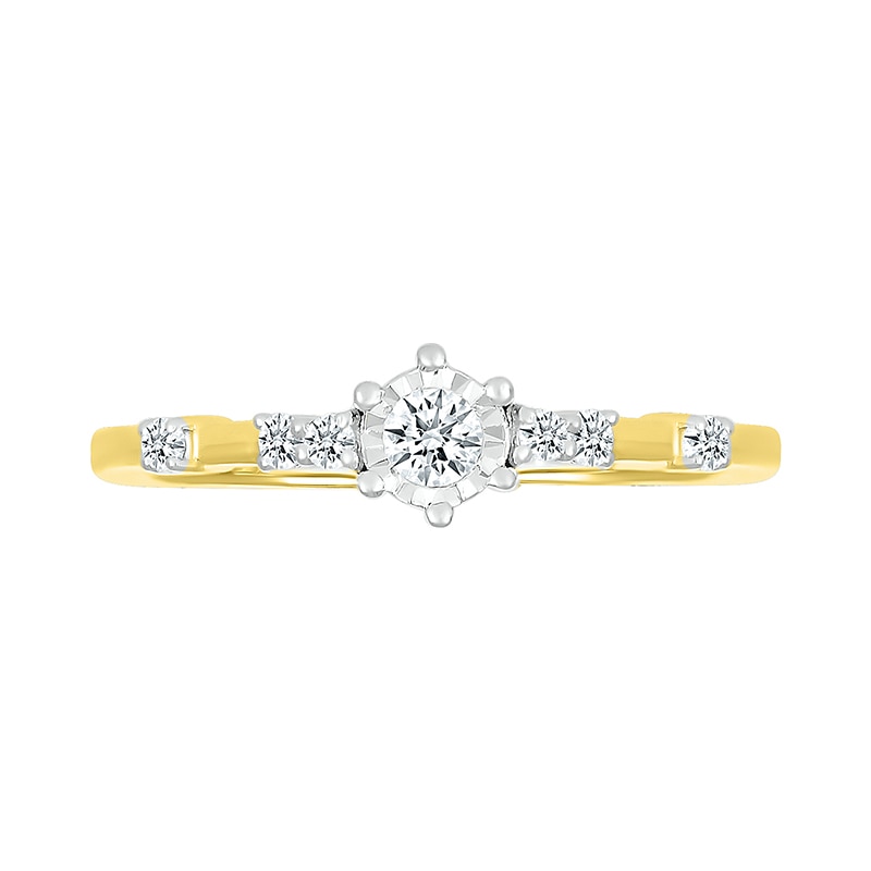 Main Image 3 of 1/6 CT. T.W. Diamond Station Seven Stone Promise Ring in Sterling Silver with 14K Gold Plate
