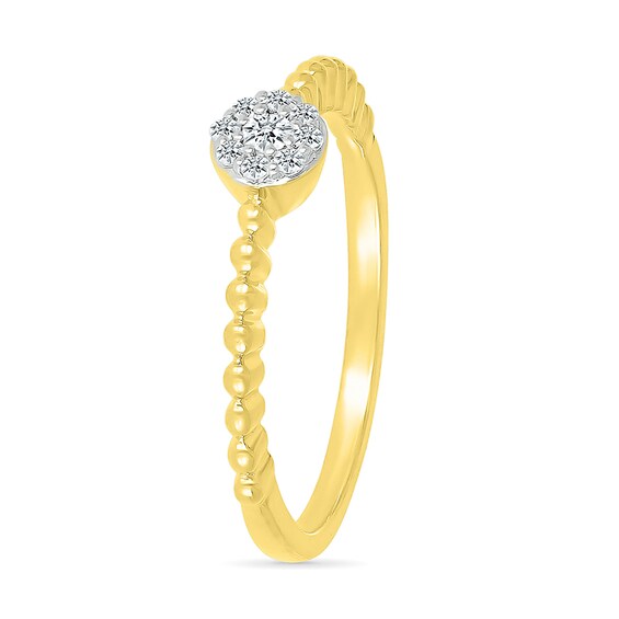 1/10 CT. T.w. Multi-Diamond Bead Shank Promise Ring in Sterling Silver with 14K Gold Plate