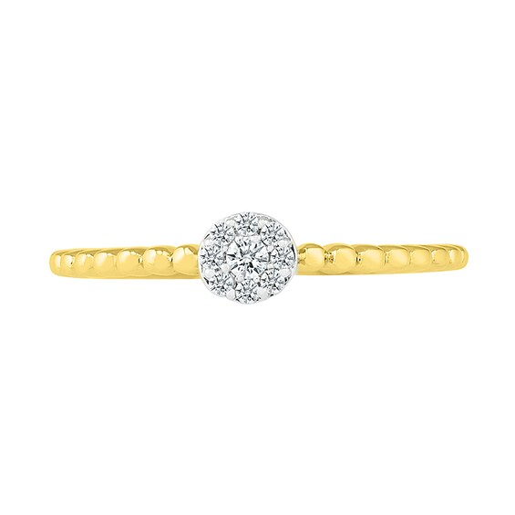 1/10 CT. T.w. Multi-Diamond Bead Shank Promise Ring in Sterling Silver with 14K Gold Plate